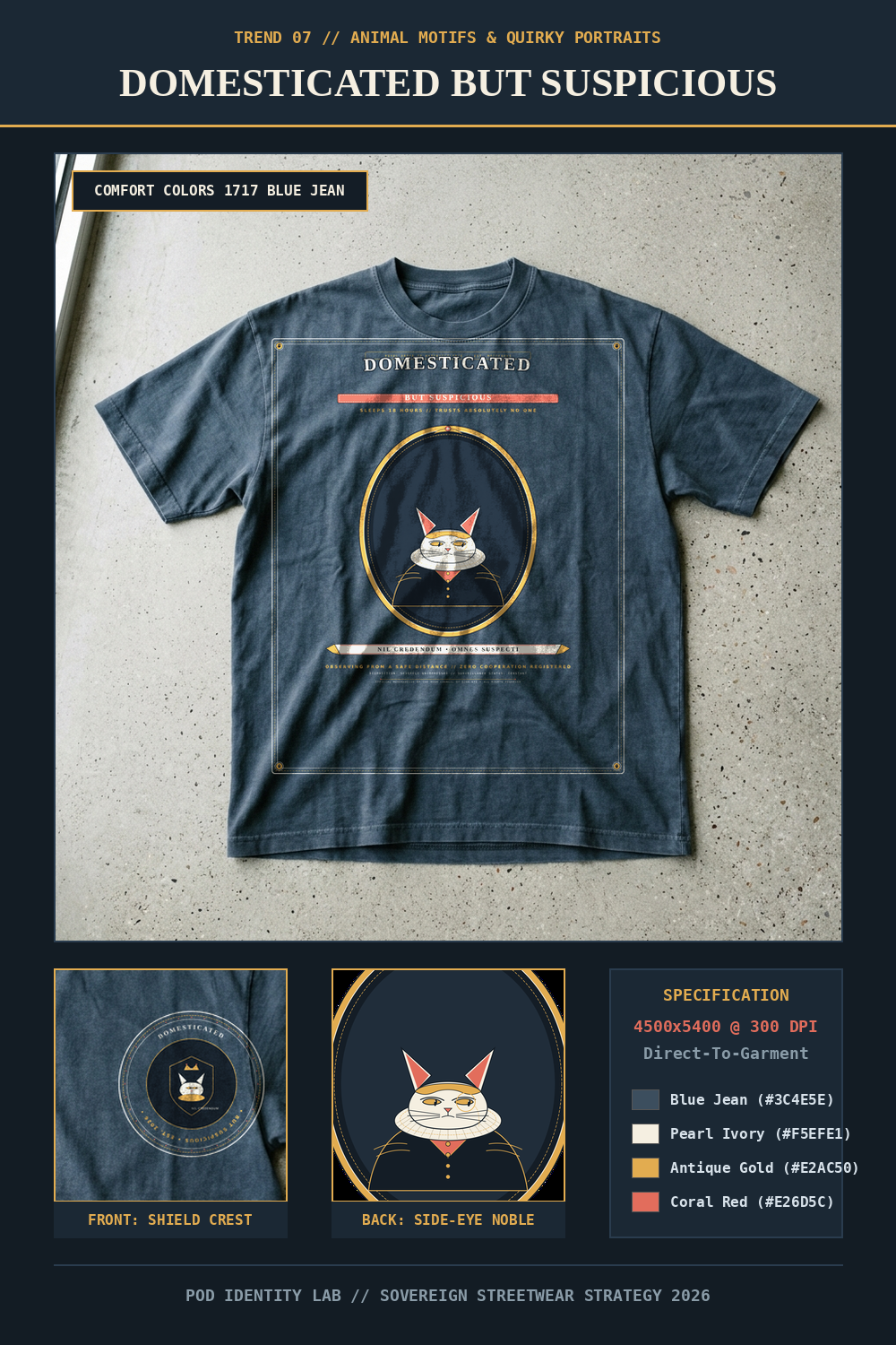 Domesticated But Suspicious // Quirky Aristocratic Cat Portrait Tee