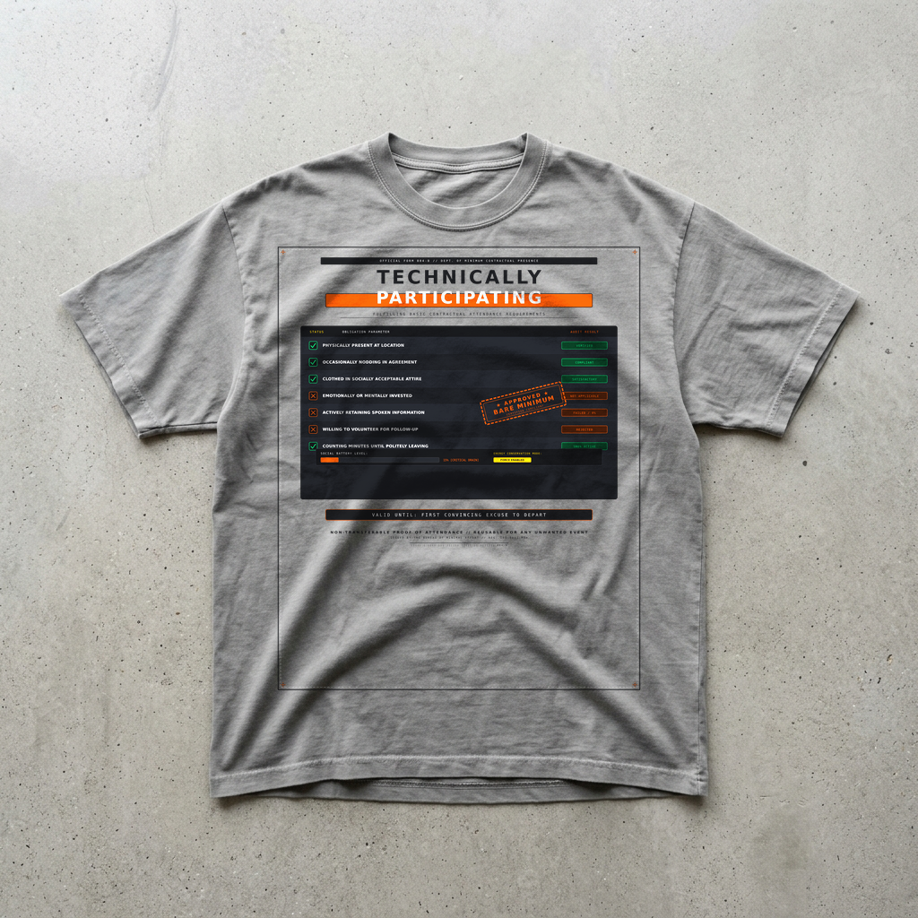 Technically Participating // Deadpan Anti-Work Compliance Heavyweight Tee